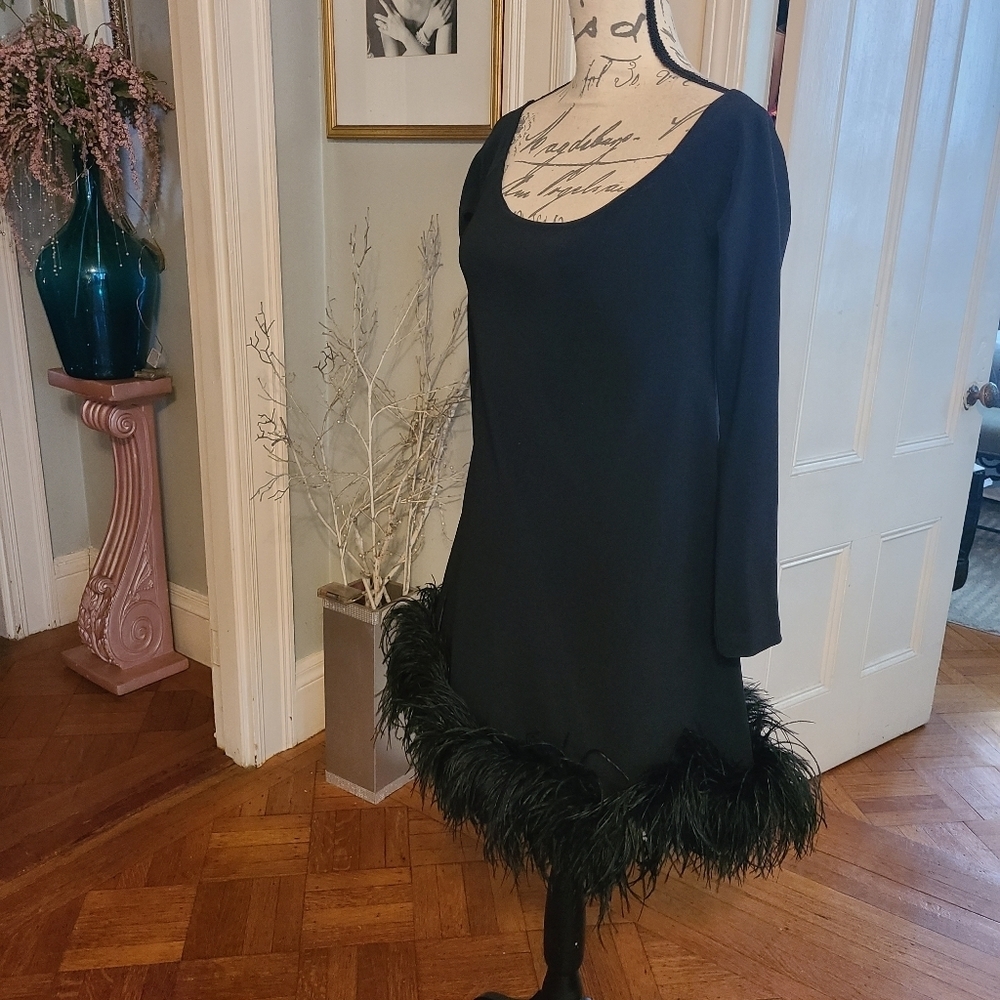 A.B.S Stunning Dressy Little Black Dress w Ostrich Feathers on Bottom hp 13x🔥🔥 - Picture 11 of 16